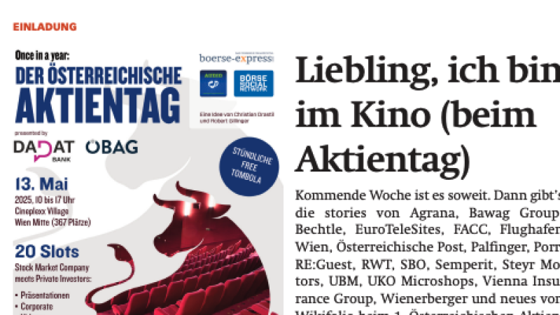Beitragsbild zu News aus dem Börse Express PDF vom 05.05.2025: Liebling, ich bin im Kino (beim Aktientag)
